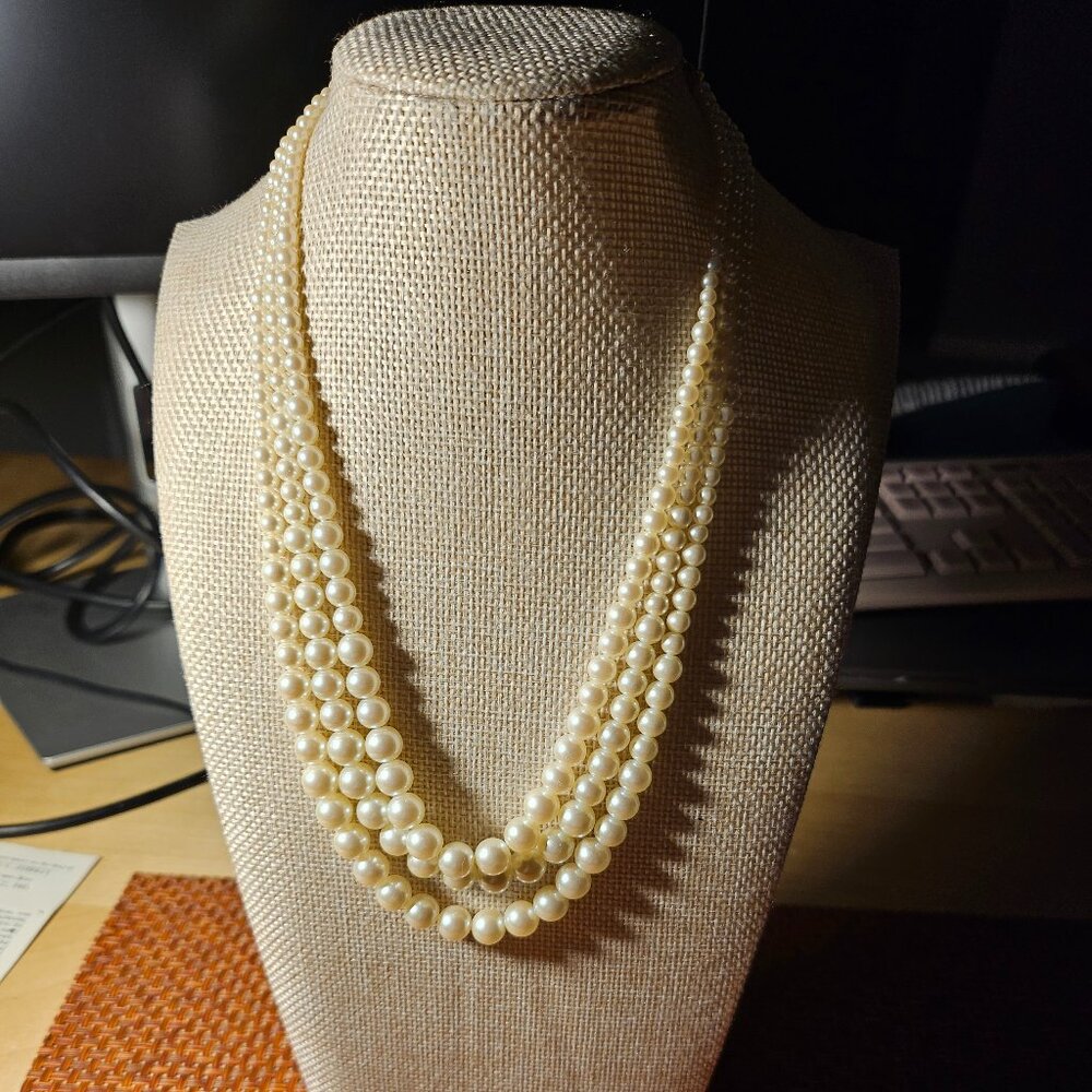 Carolee Faux Pearl 3 Strand Necklace - Vintage